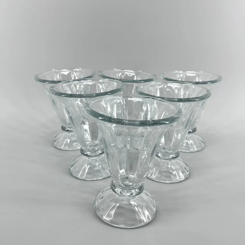 Vintage Clear Fluted Glass Ice Cream Sundae Soda Fountain Dessert Dishes Set 6
